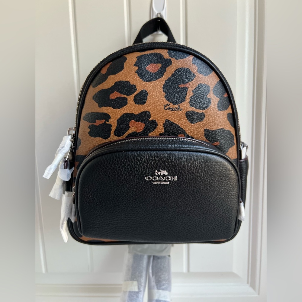 NWT Coach Mini Court Backpack In Signature Canvas With Leopard Print